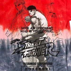 Street Fighter Mens M Tie Dye Tshirt Tatsumaki Senpukyaku Anime Red White Blue